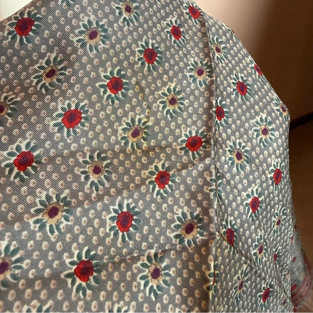 Anne Klein Vintage southwestern floral Grey teal Burgandy Red silk Scarf